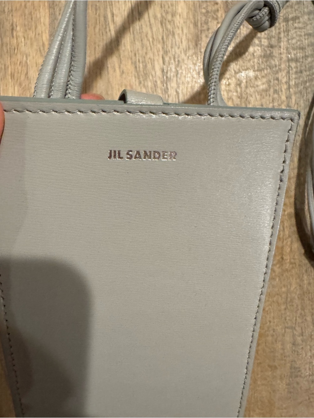 Jil Sander Mini Leather Crossbody in Light Gray with Silver Logo